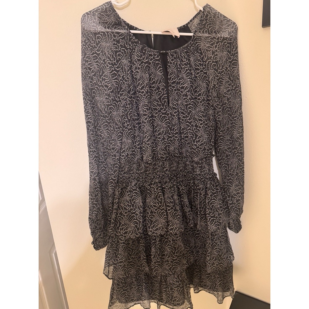 Cinq a Sept Annabel black lined  Silk Dress Tiered Ruffle Georgette Women 6